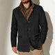 Men's black vintage suede-look jacket with layered collar and button front