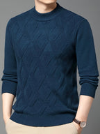 Textured geometric knit jumper with mock neck and long sleeves