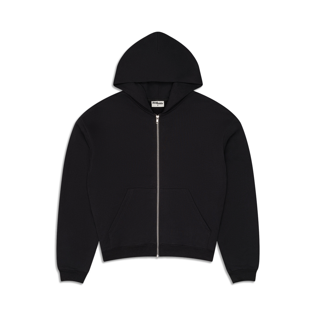 Men's black zip-up hoodie with kangaroo pocket