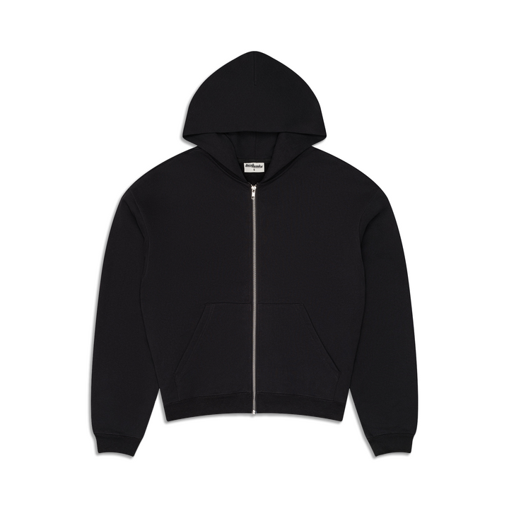 Men's black zip-up hoodie with kangaroo pocket