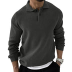 Men's textured knitted jumper with polo collar, buttons and long sleeves