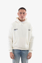 Men's off-white logo hoodie with drawstring hood and kangaroo pocket