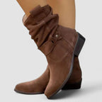 Women's slouch western ankle boots with strap and block heel