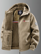 Men's hooded fleece jacket with full zip, long sleeves and front pockets