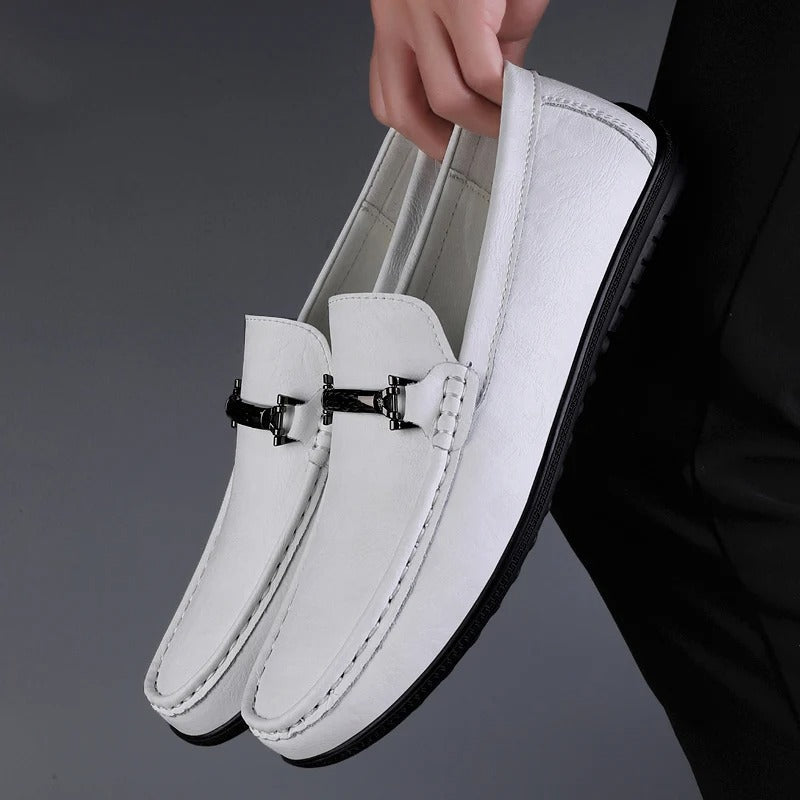 Slip-on loafers with square toes and metal bit detail