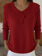 Women's knit sweater with oversized ribbed collar and long sleeves