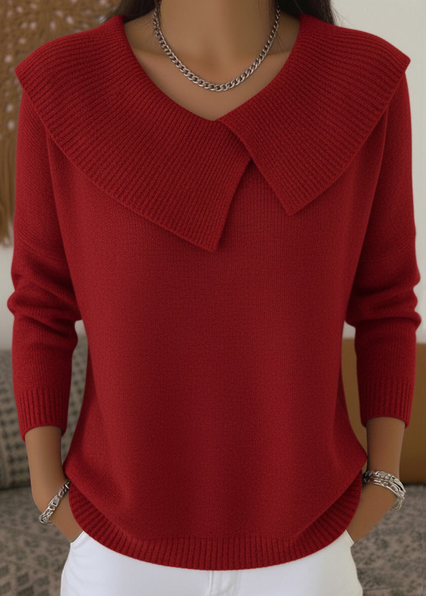 Women's ribbed jumper with wide collar and long sleeves