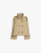 Women's belted trench jacket with high collar, long sleeves and front buttons