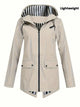Women's hooded rain jacket with striped lining and flap pockets