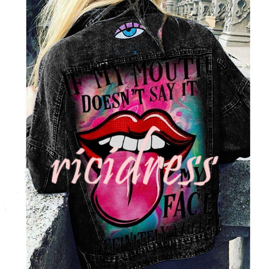Women's graphic print jacket with colourful back artwork and long sleeves