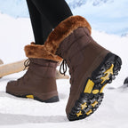 Women's winter hiking boots with fur collars and lace-up fronts