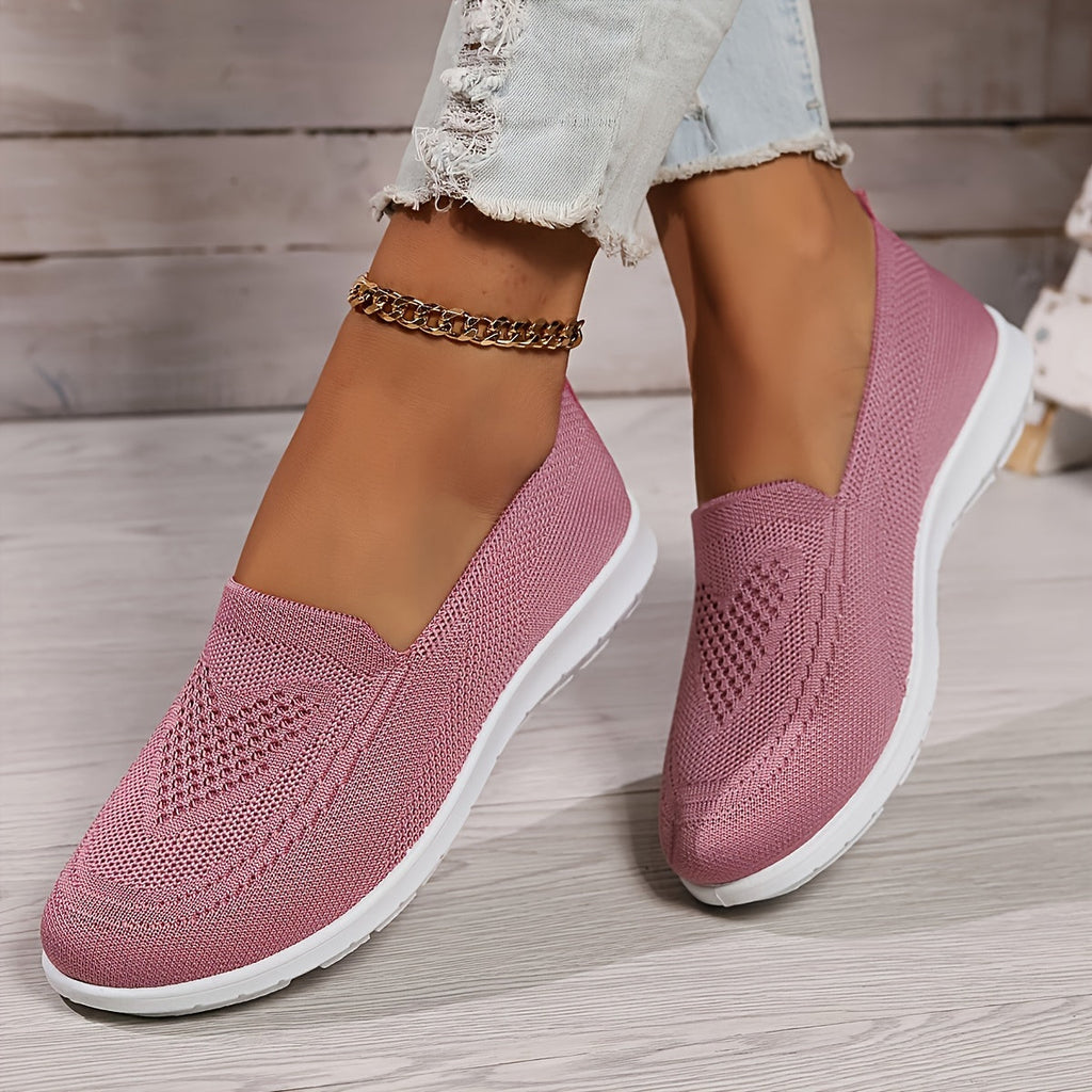 Women's knitted slip-on walking trainer with white flat sole