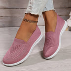Women's knitted slip-on walking trainer with white flat sole