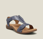 Women's black orthopedic t-strap sandal with adjustable velcro and contoured footbed