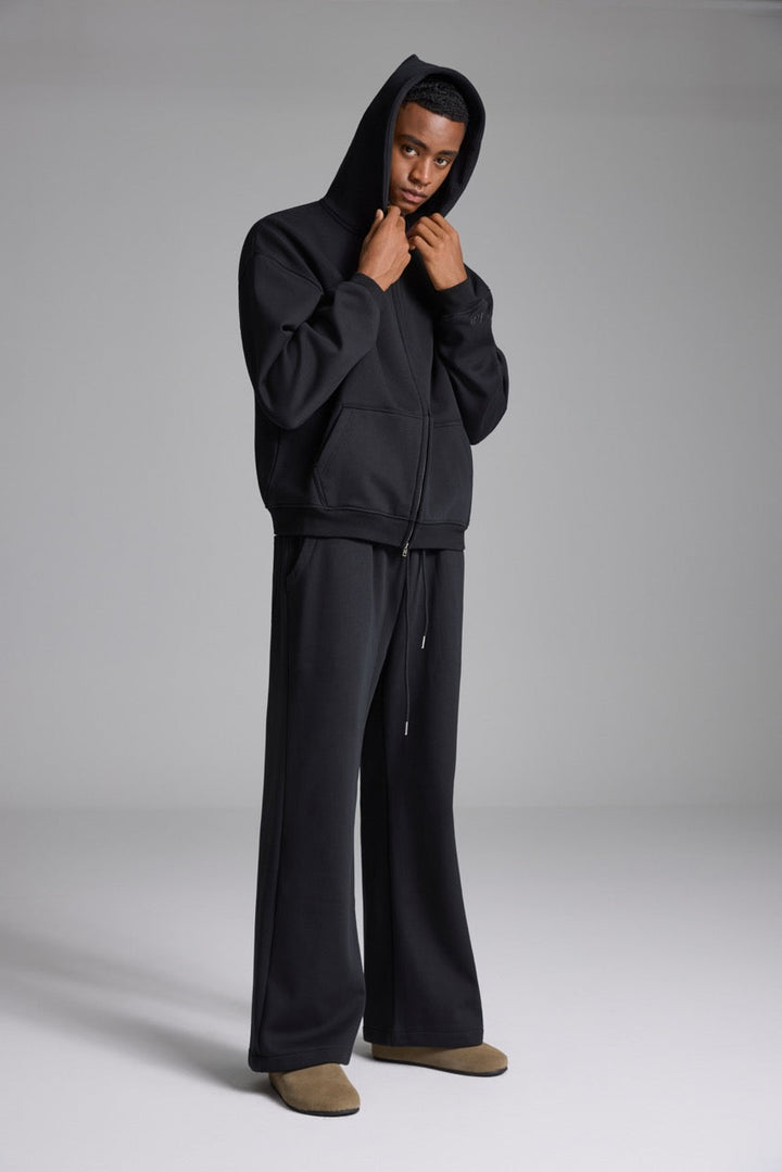 Unisex grey zip front hoodie with hood and pockets