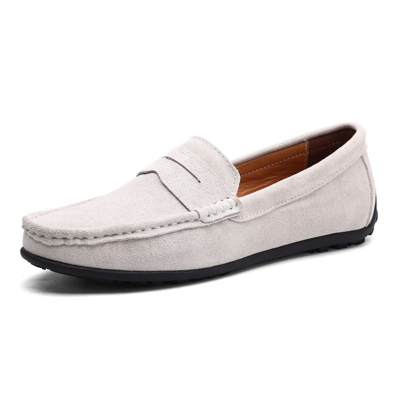 Men's penny loafers with stitched apron toe and flat outsole