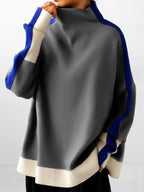 Women's colour-block high neck sweatshirt with long sleeves and contrast panels