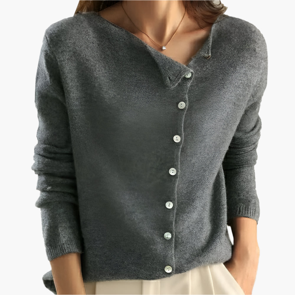 Women's V-neck button front cardigan with long sleeves