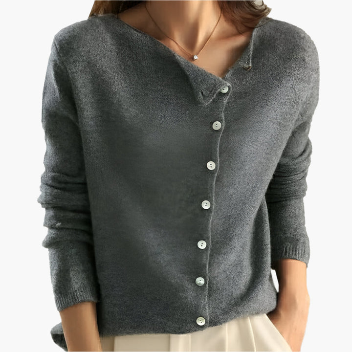 Women's V-neck button front cardigan with long sleeves