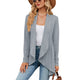Women's open front textured cable cardigan with long sleeves and draped front panels