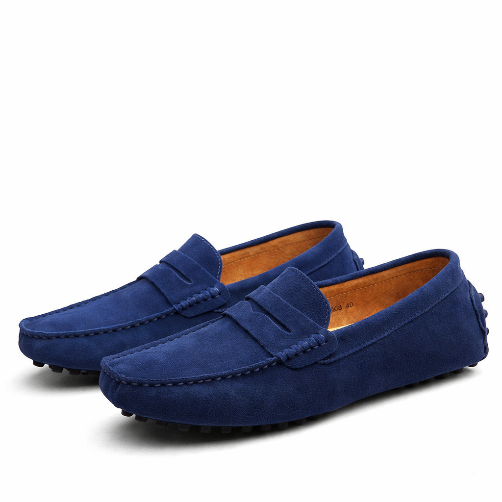 Men's solid penny loafers with moc toe and flat tread sole