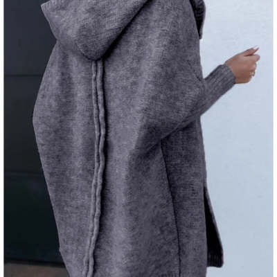 Women's oversized hooded cardigan with batwing sleeves and ribbed trims