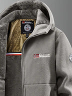 Men's hooded fleece jacket with full zip, long sleeves and front pockets