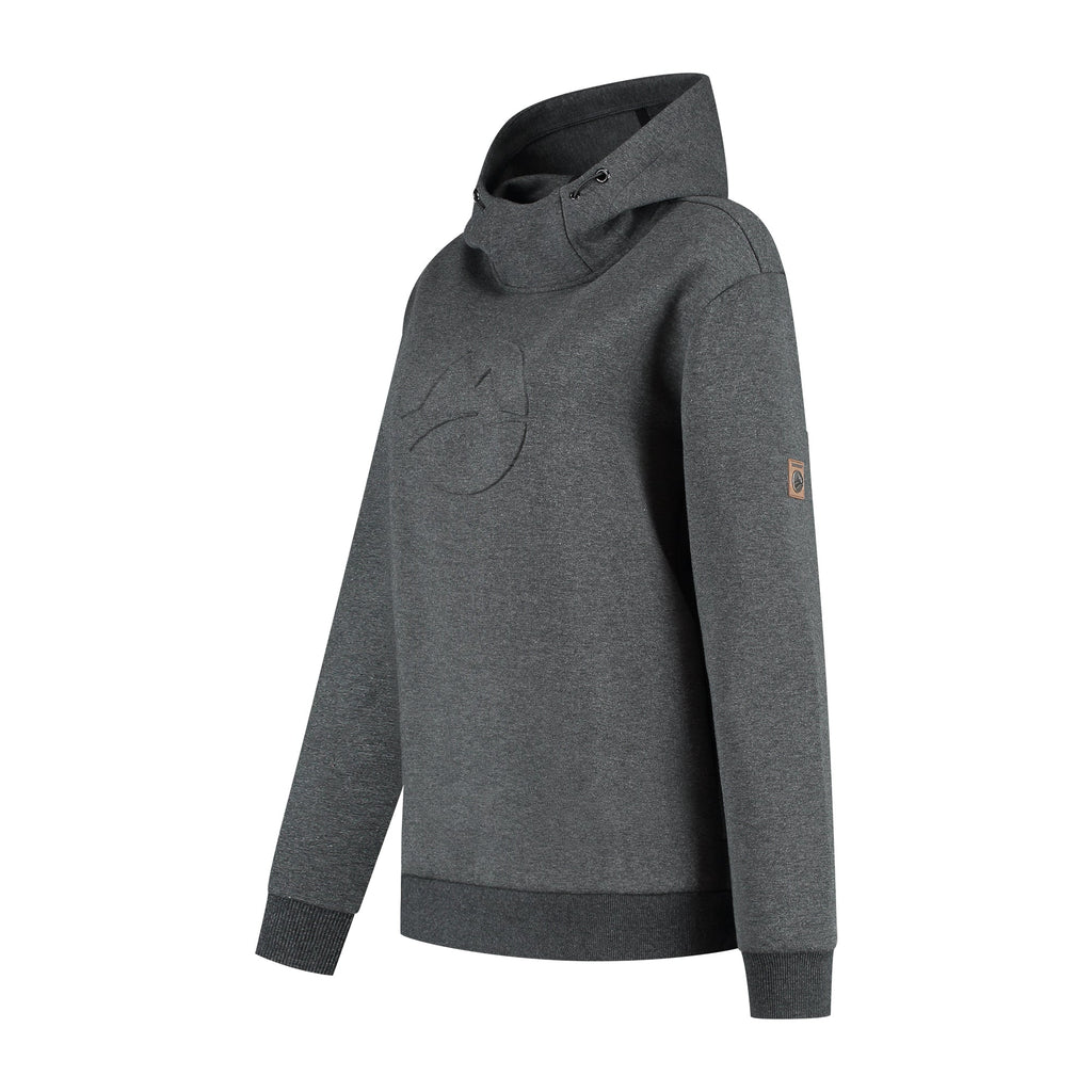 Women's dark grey hooded sweatshirt with long sleeves and ribbed trims