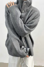 Women's ribbed button-front cardigan with mock neck and long sleeves