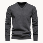Men's long-sleeve V-neck sweater with ribbed trims