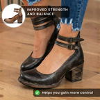 Women's ankle strap shoes with double buckles and a high block heel
