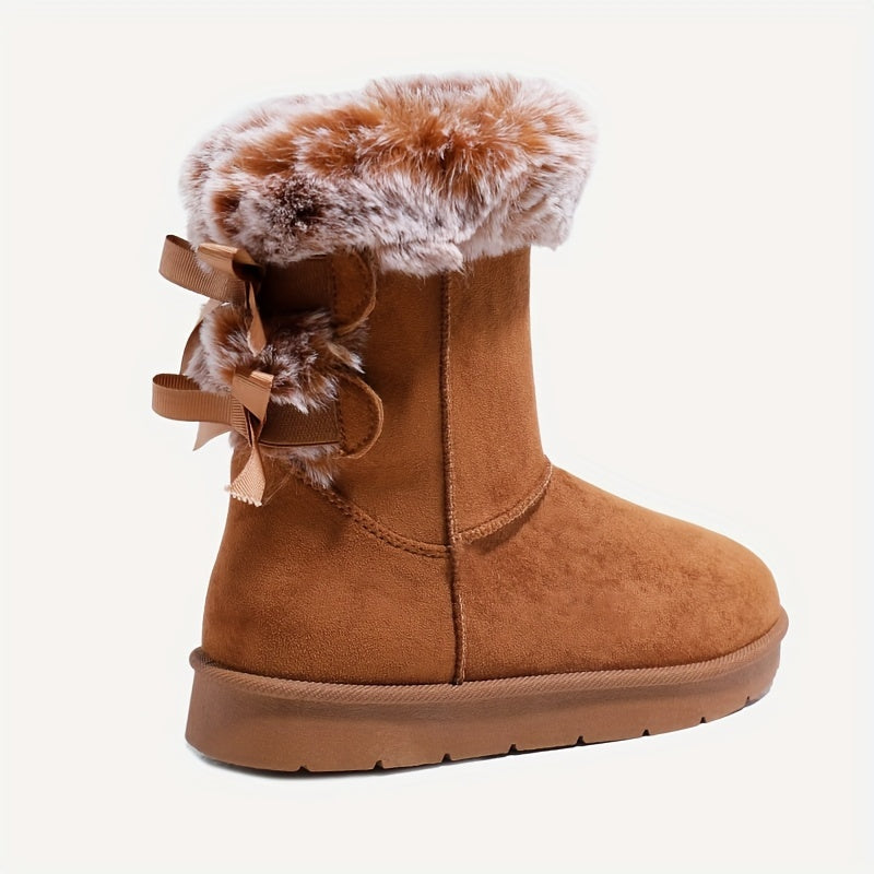 Women's ankle winter boots with faux fur cuffs and side bows