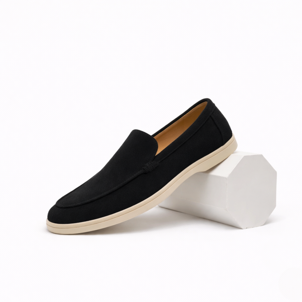 Men's slip-on loafers with moc toe detailing and flat sole