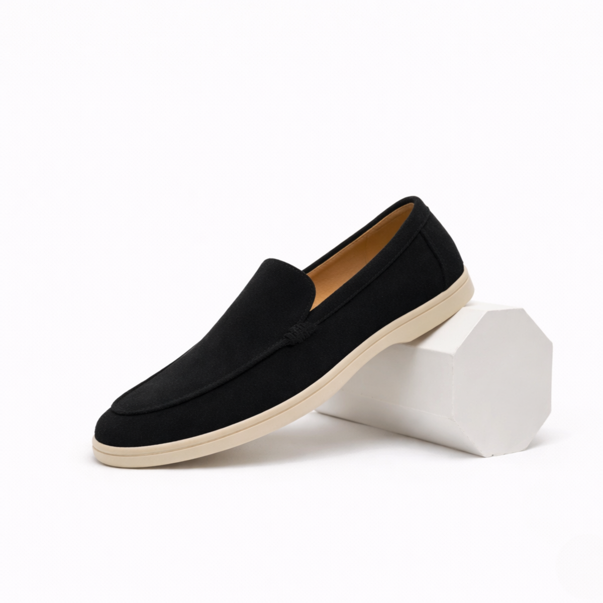 Men's slip-on loafers with moc toe detailing and flat sole