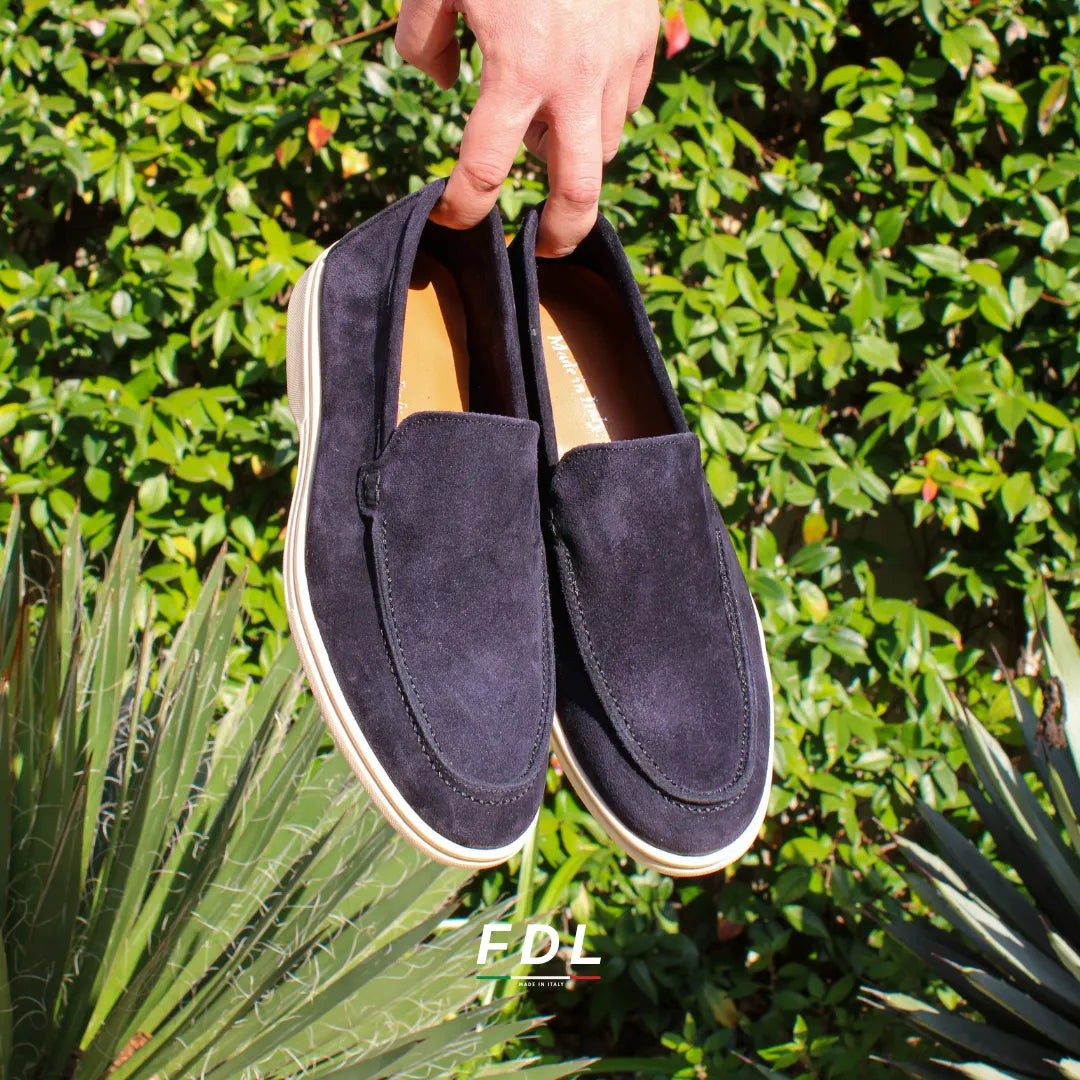 Black men's moccasin loafers with cream soles