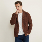 Men's chunky knit cardigan with shawl collar and buttons