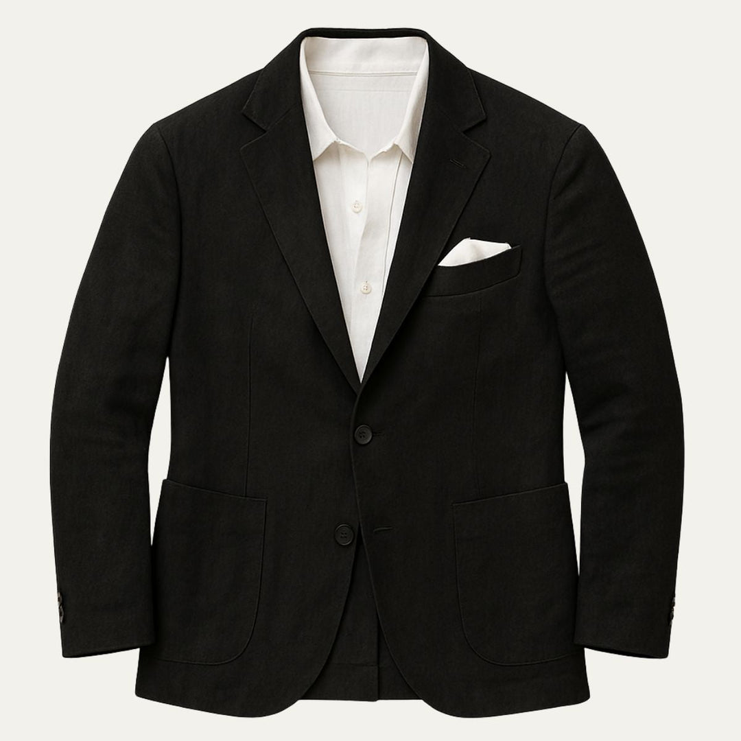 Men's summer blazer with notched lapels, button fastening and flap pockets