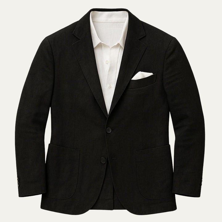 Men's summer blazer with notched lapels, button fastening and flap pockets