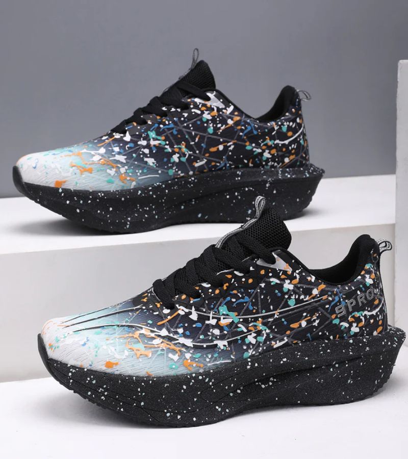 Women's abstract paint splatter platform lace-up sneakers