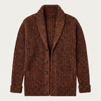 Men's chunky knit cardigan with shawl collar and buttons
