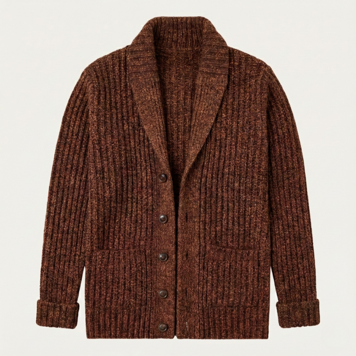 Men's chunky knit cardigan with shawl collar and buttons