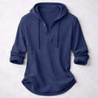 Women's printed hooded tunic top with curved hem