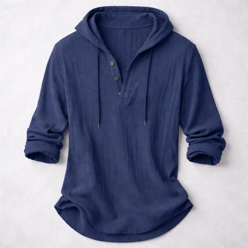 Women's printed hooded tunic top with curved hem
