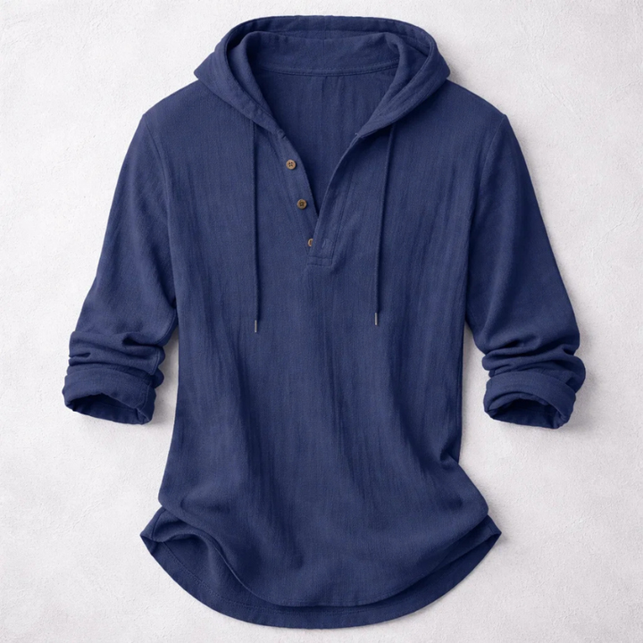 Women's printed hooded tunic top with curved hem