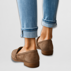 Women's pointed-toe loafer flats with vamp straps