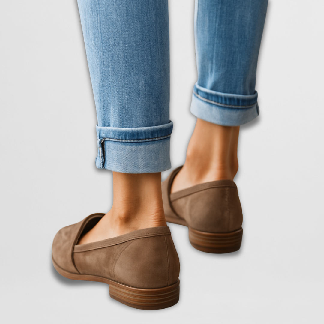 Women's pointed-toe loafer flats with vamp straps