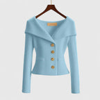 Women's ribbed button cardigan with wide collar and long sleeves