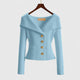Women's ribbed button cardigan with wide collar and long sleeves