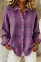 Women's checked collared cardigan with button front