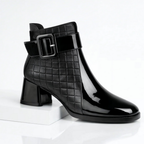 Women's quilted ankle boots with buckle strap and block heel